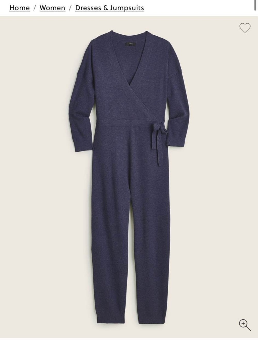 J. Crew Navy Wrap-Front Knit Jumpsuit with Tie Waist